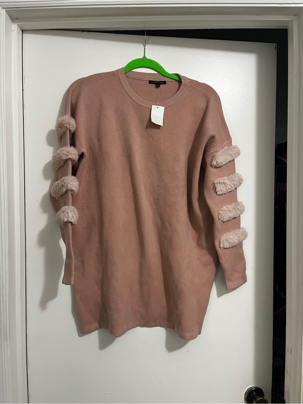 Women's Blush Pink Pom-Pom Sleeve Sweater Brand New with tags